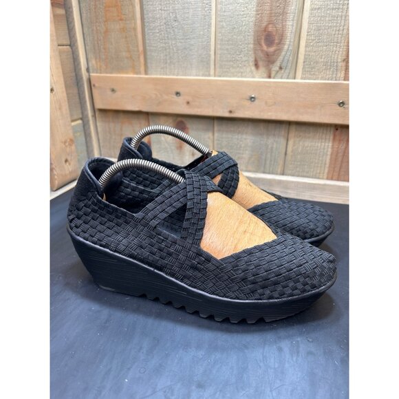 Bernie Mev US 10 Womens Black Woven Elastic Platform Wedge Shoes Size 41 - Picture 2 of 8